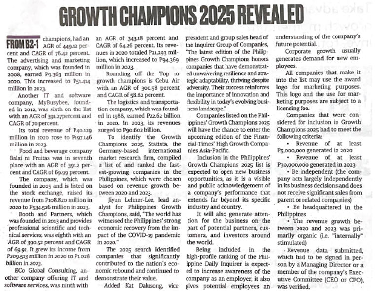 Growth Champions 2025 ranking